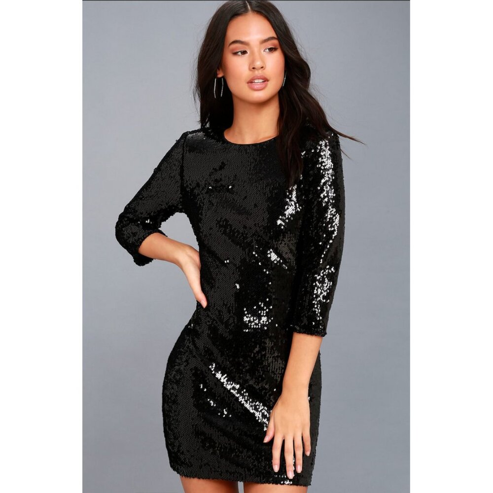 Lulus Sz. M New Pass the Champagne Black Sequin Bodycon Dress Party Holiday Date